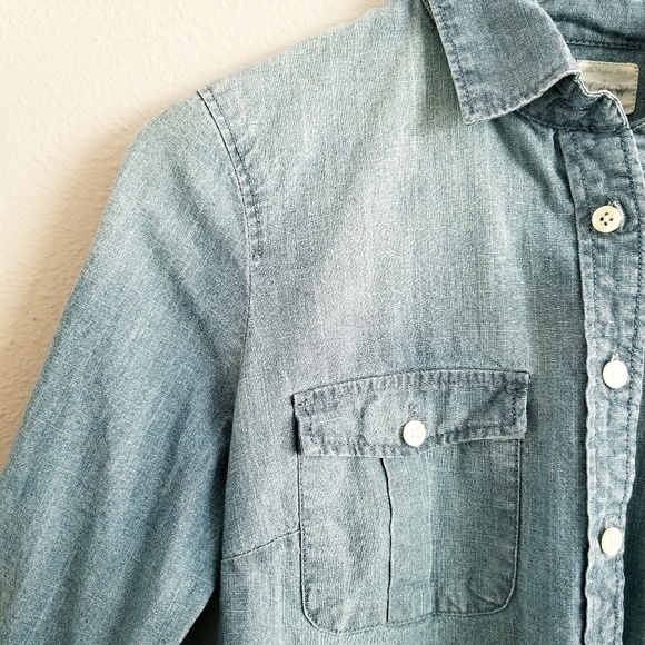 J Crew Button Chambray Shirt Blue Long Sleeve Top - Picture 3 of 7